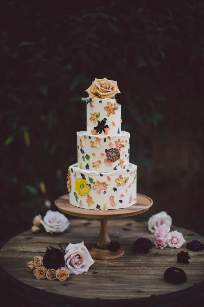 Wedding cake with real pressed flowers