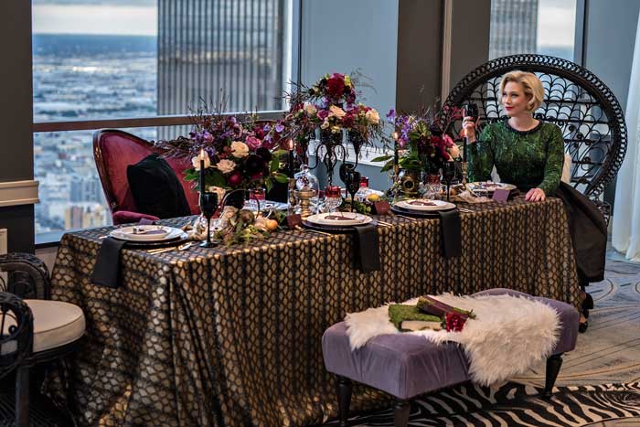 Halloween Tablescape at City Club LA designed by Anything But Gray with Floral Design by Winston & Main.