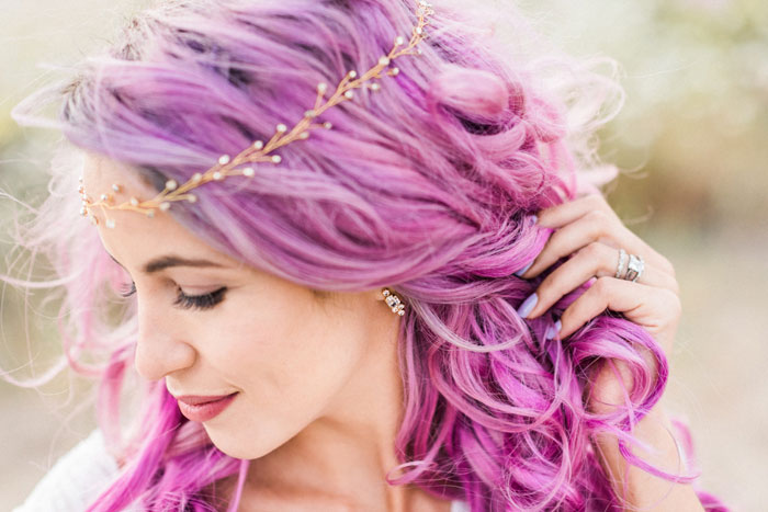 purple haired boho bride