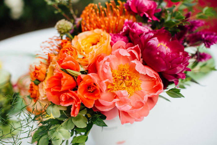 A brightly colored floral garland.