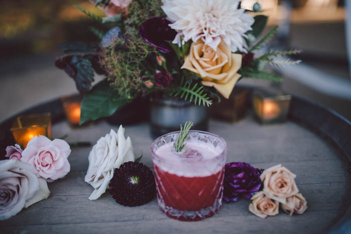 fall cocktail inspiration with fresh flowers and rosemary