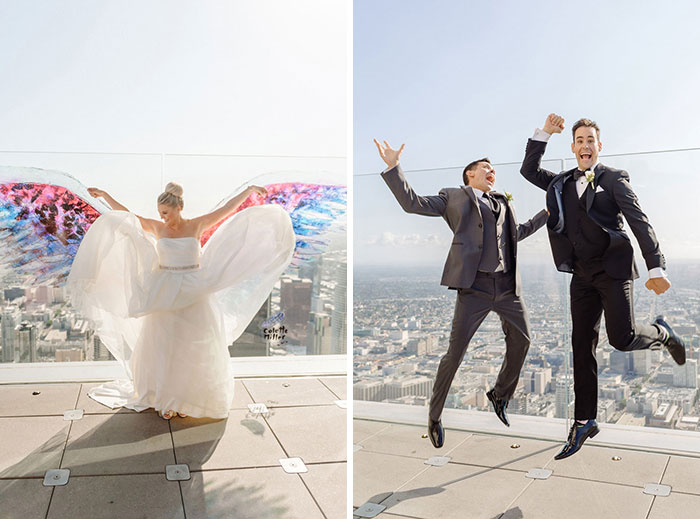 Fun wedding portraits at Oue Sky Space.