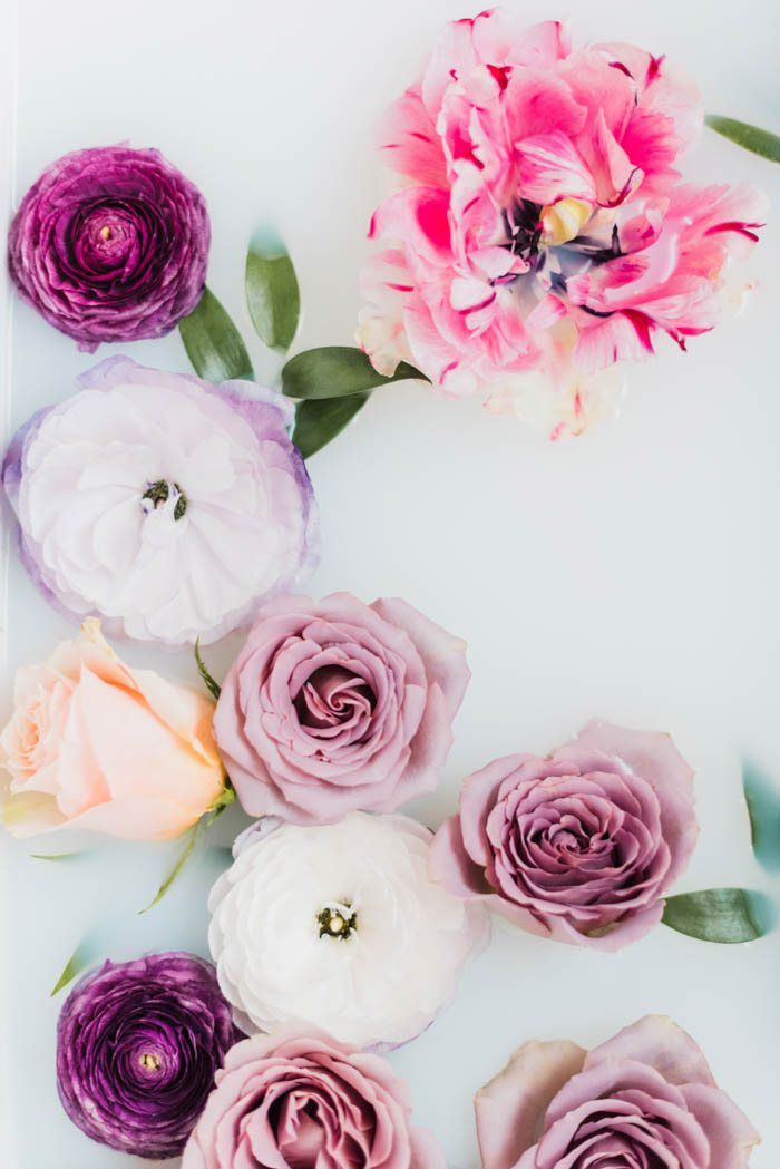 Fabulous flowers floating in a milk bath.