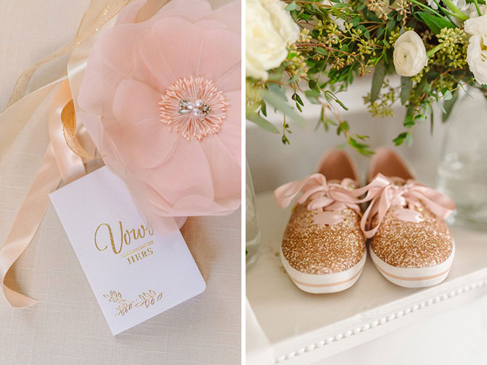 Cute wedding details- vows, and sparkley tennis shoes.