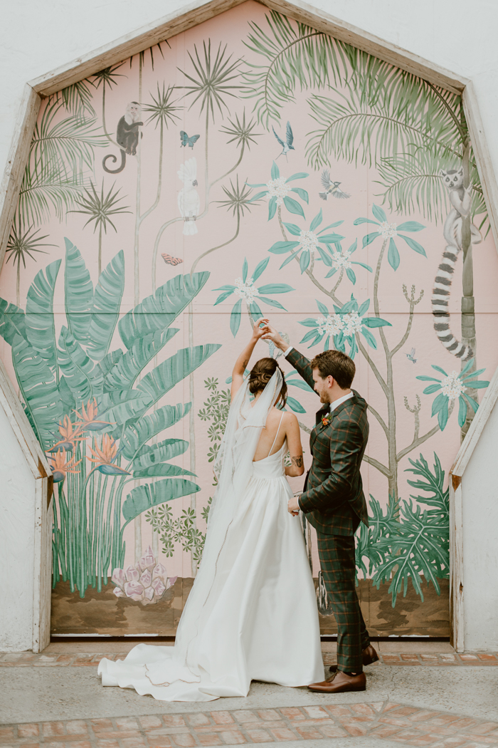 Our couple share a sweet a twirling first dance moment at Valentine in DTLA. 