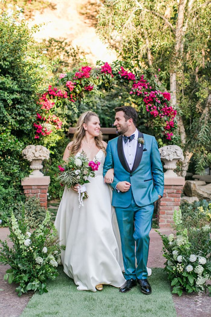 Bougainvillea wedding arch (foam free) that looks like it's always been at Houdini Estate.