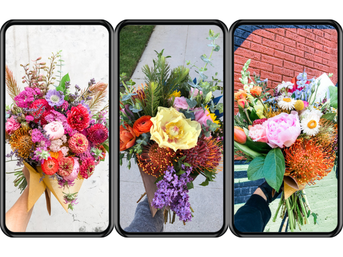 Iphone images of bouquets created by Tabitha Abercrombie of Winston & Main during 2020.