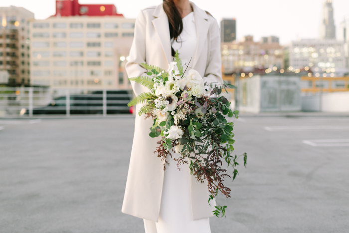 A modern cascade bouquet, created by Tabitha Abercrombie of Winston & Main in a workshop taught by Amy Nicole.