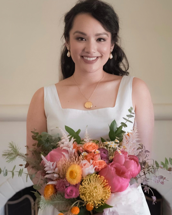 Getting married at home never looked so good- a bright bouquet from Winston & Main, beautiful photography by Faye Casaje.