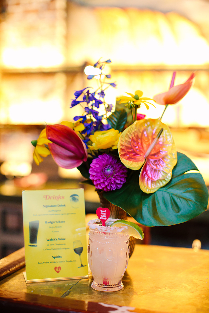 Bold & colorful tropical bar flowers by Winston & Main paired with fabulous paper goods by Julia Walck.